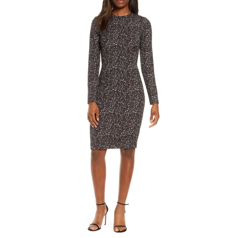 BLACK HALO DESOTO LONG SLEEVE PRINT SHEATH DRESS IN TIC TAC
